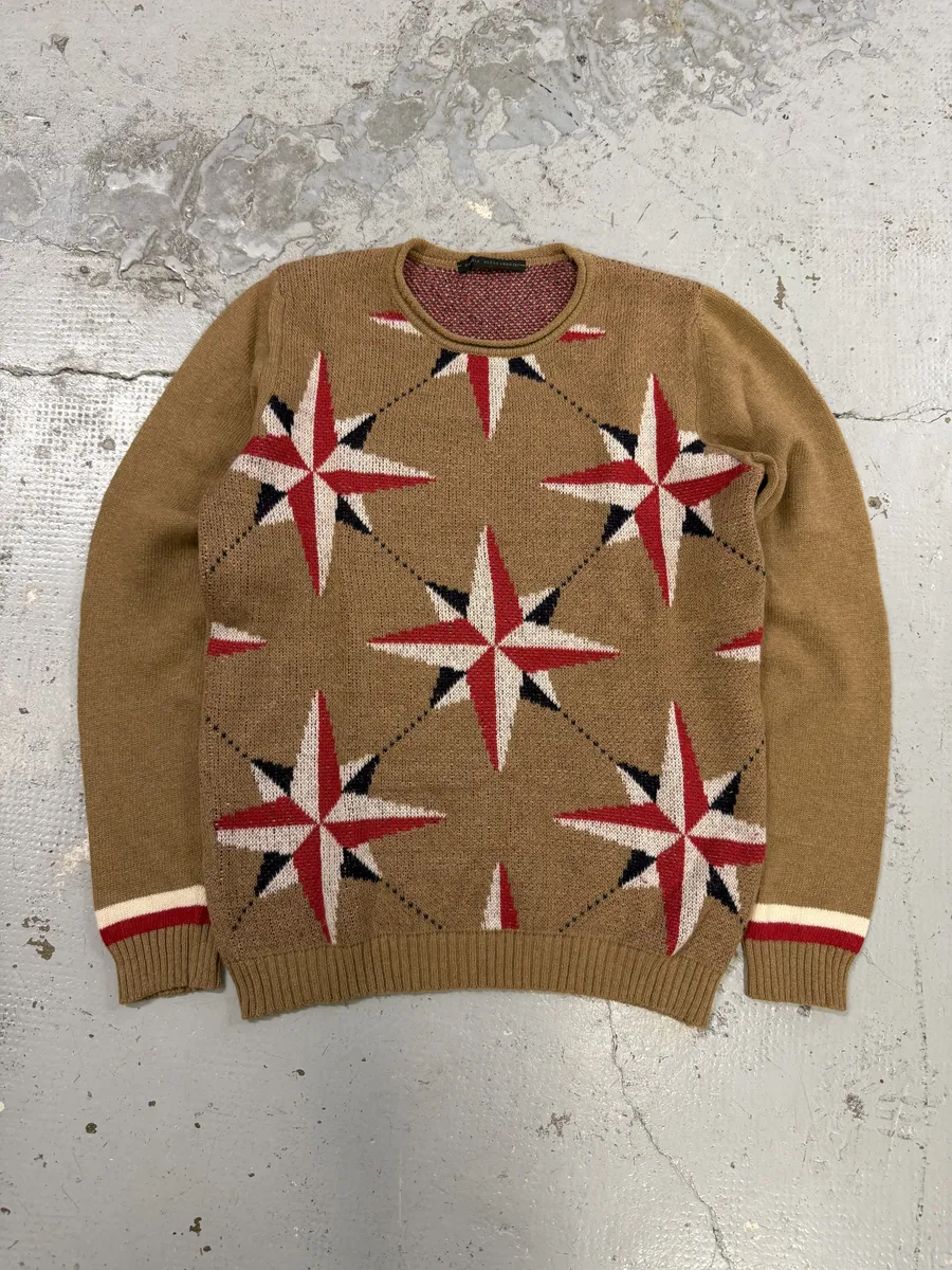 2000s Daniele Alessandrini Camel Wool Stars Propaganda Sweater