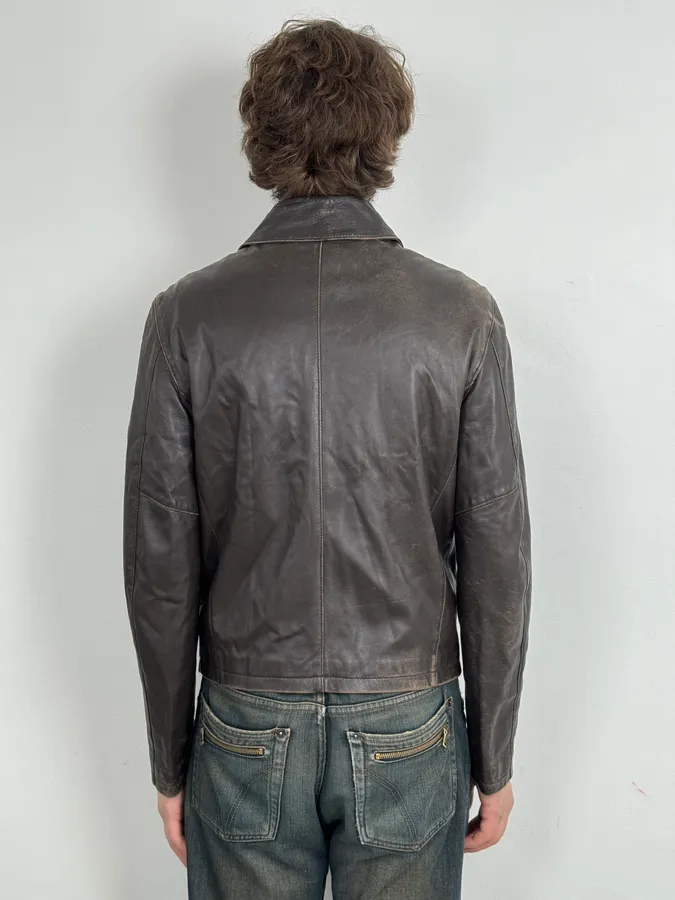 2000s Daniele Alessandrini Cropped Brown Leather Jacket - Image 3