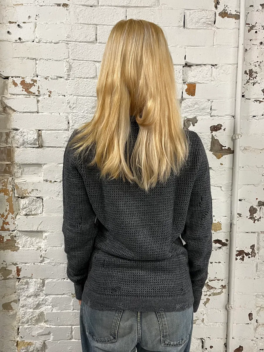 2000s Daniele Alessandrini Destroyed Grey Wool Sweater - Image 3