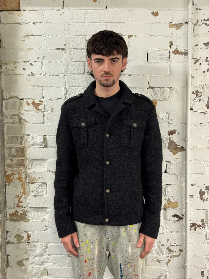 2000s Daniele Alessandrini Grey Classy Wool Buttoned Jacket - Image 2