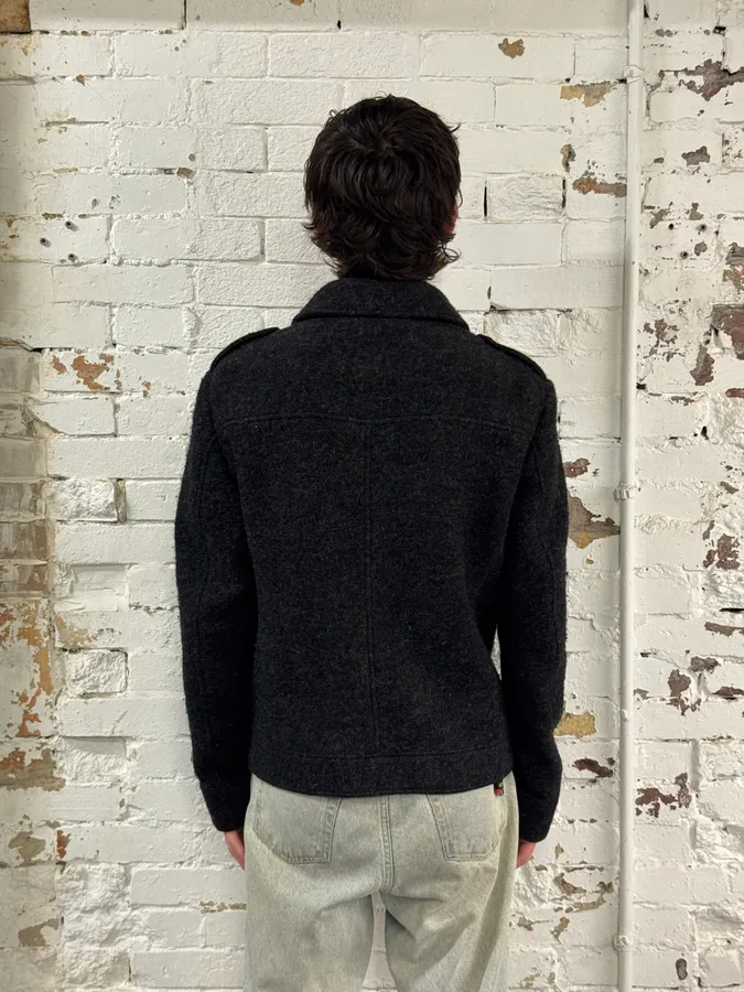 2000s Daniele Alessandrini Grey Classy Wool Buttoned Jacket - Image 3