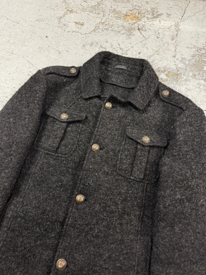 2000s Daniele Alessandrini Grey Classy Wool Buttoned Jacket - Image 5
