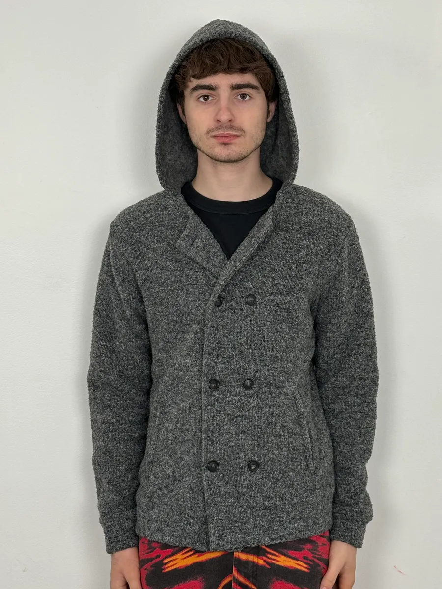 2000s Daniele Alessandrini Grey Wool Hooded Peacoat Jacket - Image 2