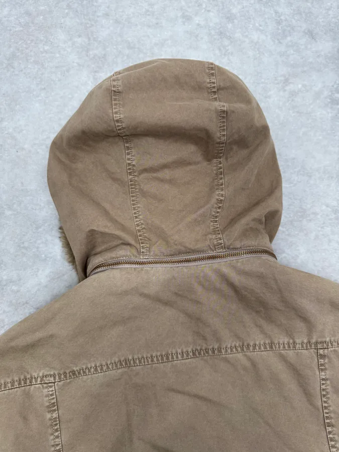 2000s Daniele Alessandrini Military Beige Fur Hooded Jacket - Image 7