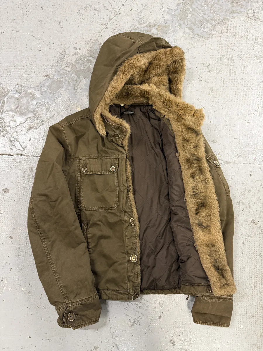 2000s Daniele Alessandrini Military Green Fur Hooded Jacket - Image 10