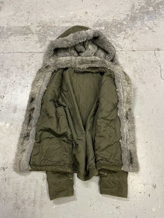 2000s Daniele Alessandrini Military Green Multi Pockets Faux Fur Jacket - Image 10