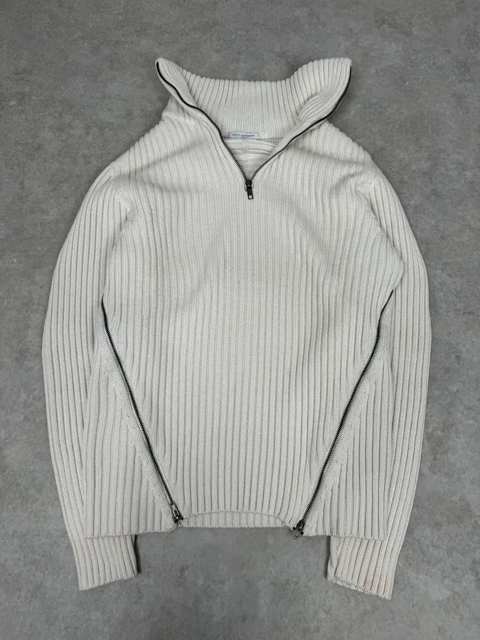 2000S Daniele Alessandrini Multi-Zip Creamy White Wool Sweater