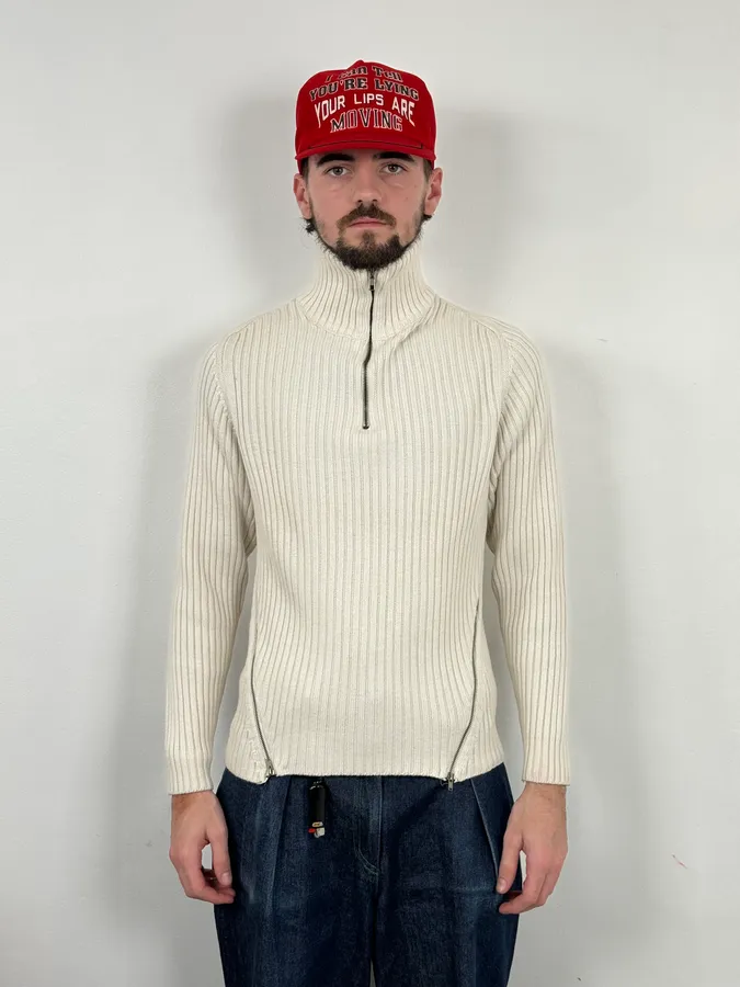 2000S Daniele Alessandrini Multi-Zip Creamy White Wool Sweater - Image 2