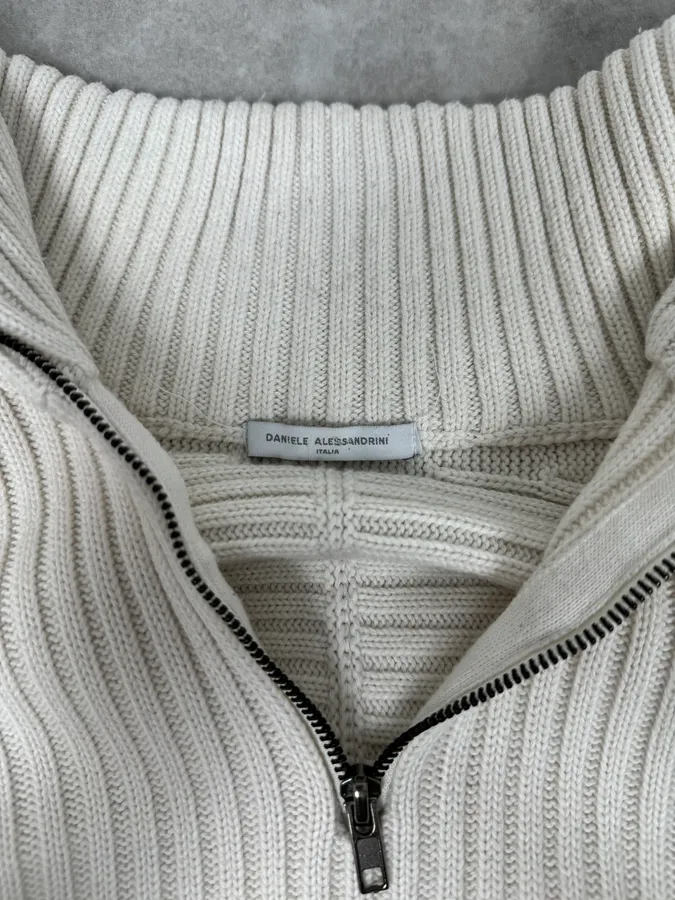 2000S Daniele Alessandrini Multi-Zip Creamy White Wool Sweater - Image 7