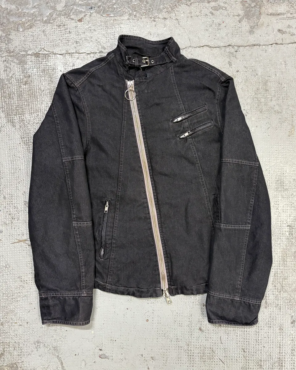 2000s Daniele Alessandrini Navy Denim Biker Jacket