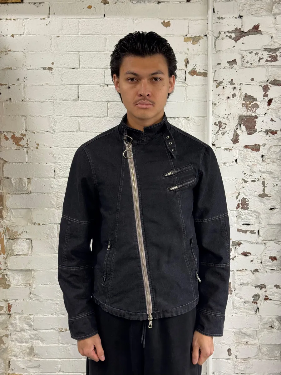 2000s Daniele Alessandrini Navy Denim Biker Jacket - Image 2