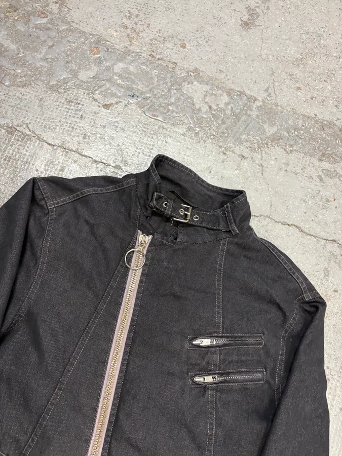 2000s Daniele Alessandrini Navy Denim Biker Jacket - Image 4