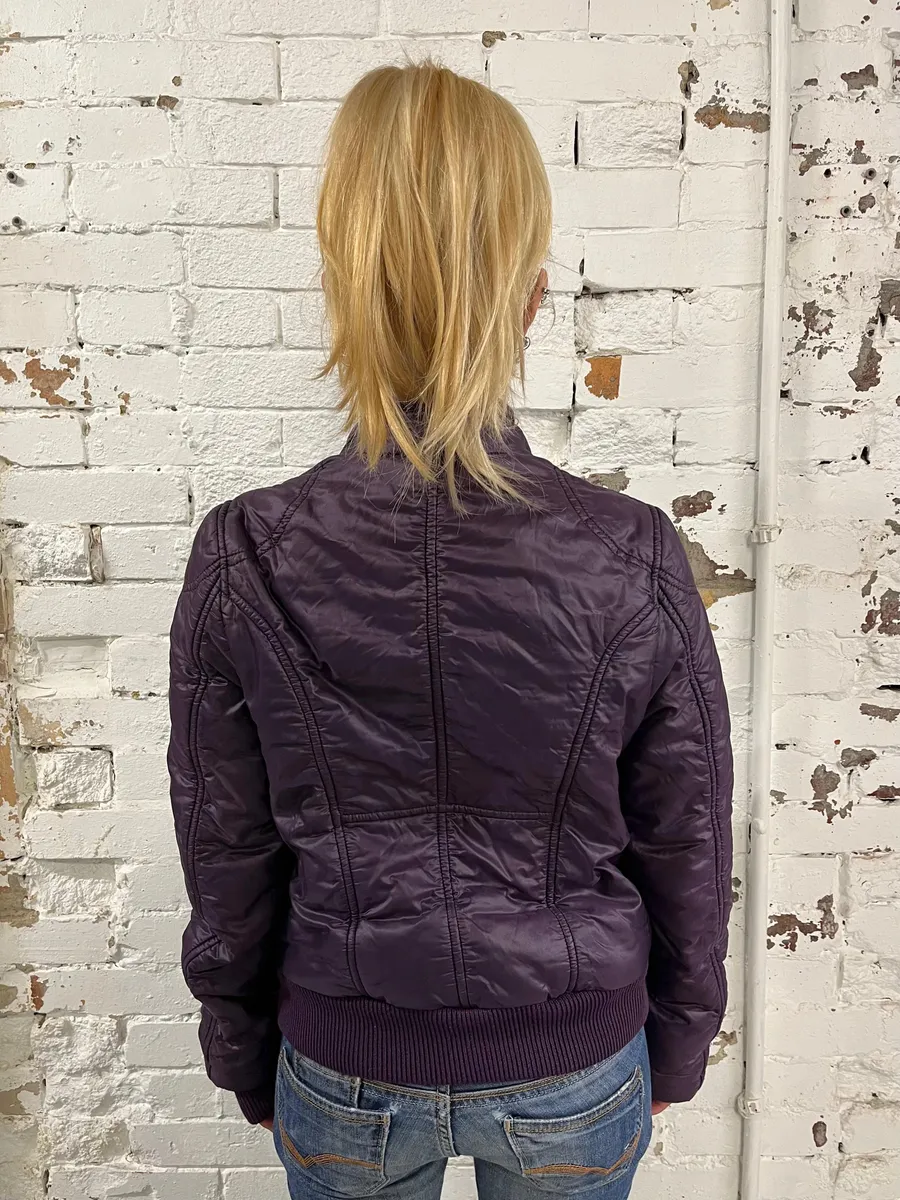 2000s Daniele Alessandrini Purple Patent British Puffer Jacket - Image 3