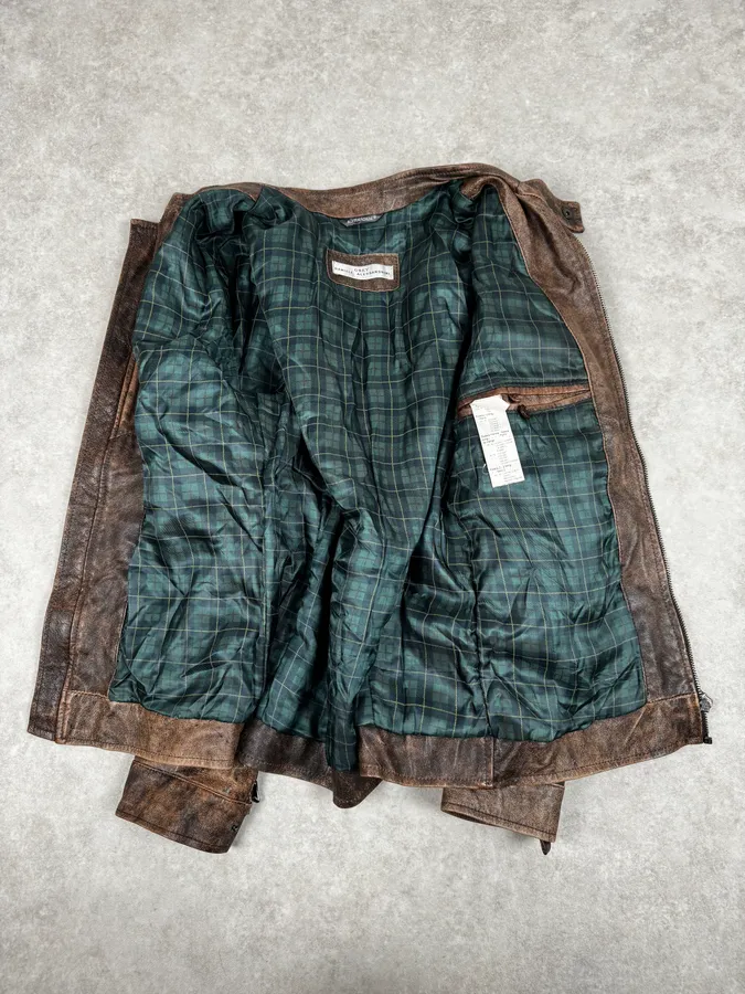 2000s Daniele Alessandrini Raw Aged Brown Leather Jacket - Image 7