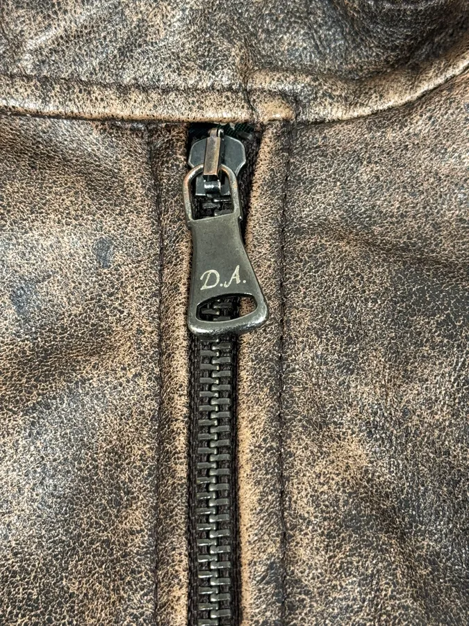2000s Daniele Alessandrini Raw Aged Brown Leather Jacket - Image 9