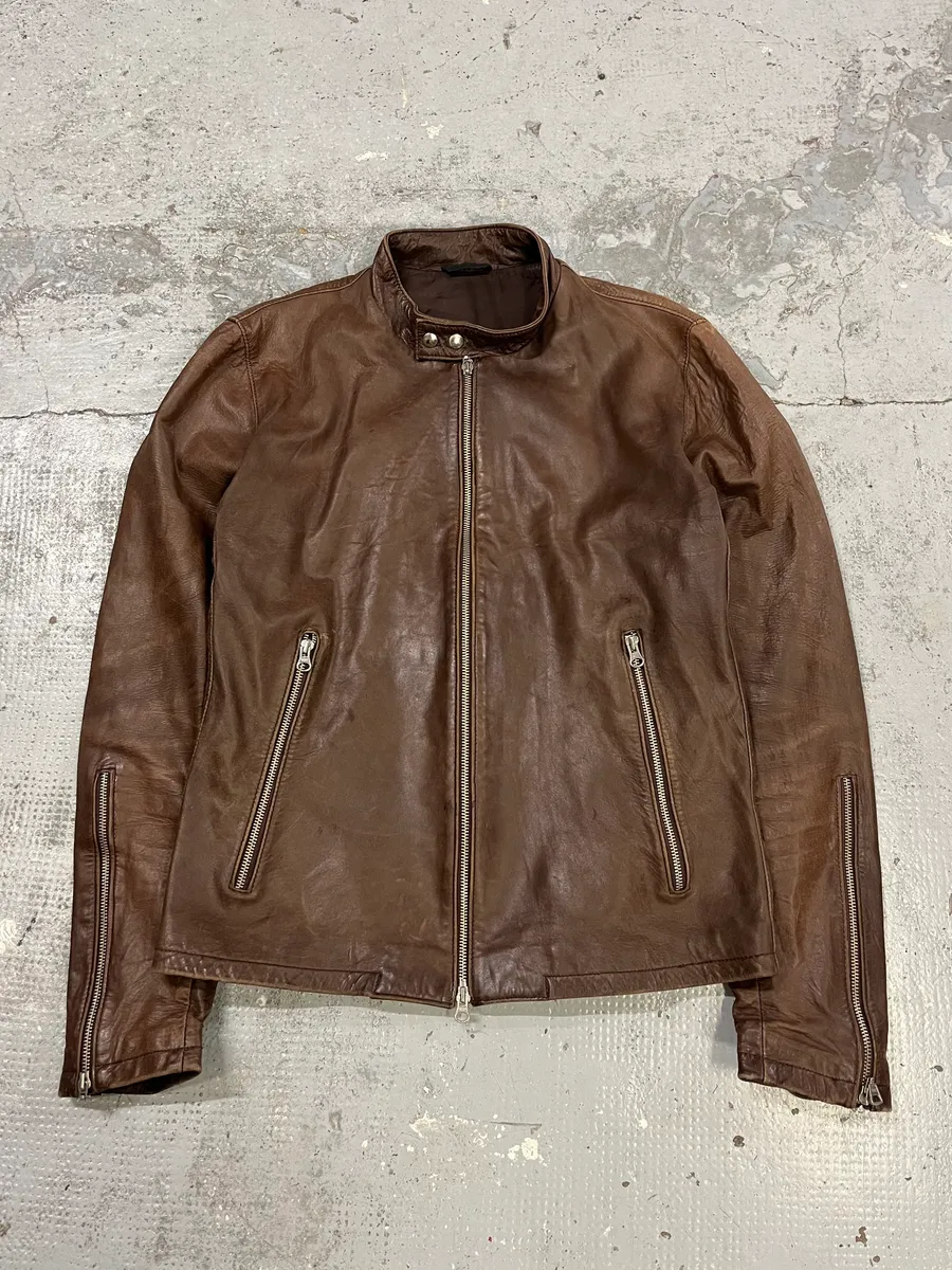 2000s Daniele Alessandrini Raw Brown Leather Jacket