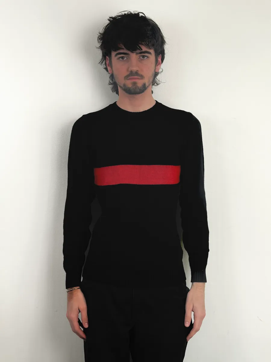 2000s Daniele Alessandrini Red Line Black Wool Sweater - Image 2