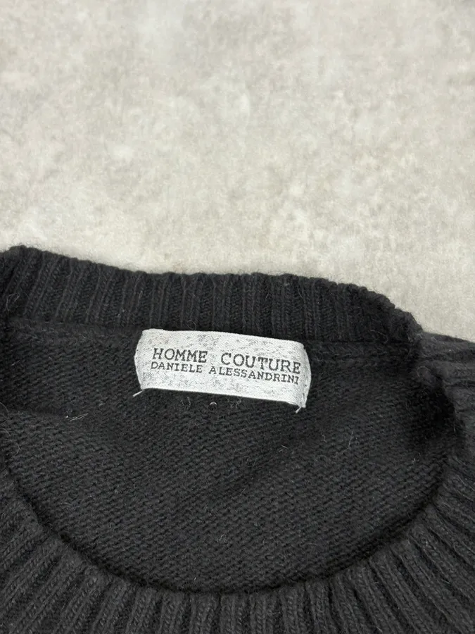 2000s Daniele Alessandrini Red Line Black Wool Sweater - Image 7