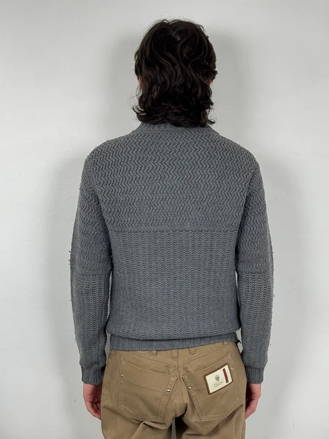 2000s Daniele Alessandrini Textured Classy Gray Wool Zip-Up Sweater - Image 3