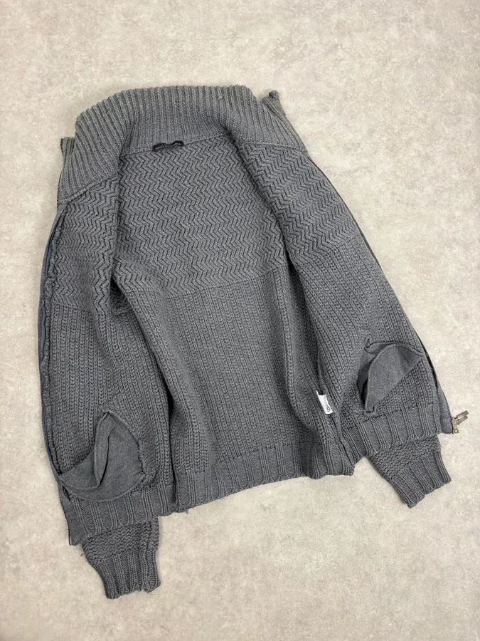 2000s Daniele Alessandrini Textured Classy Gray Wool Zip-Up Sweater - Image 7