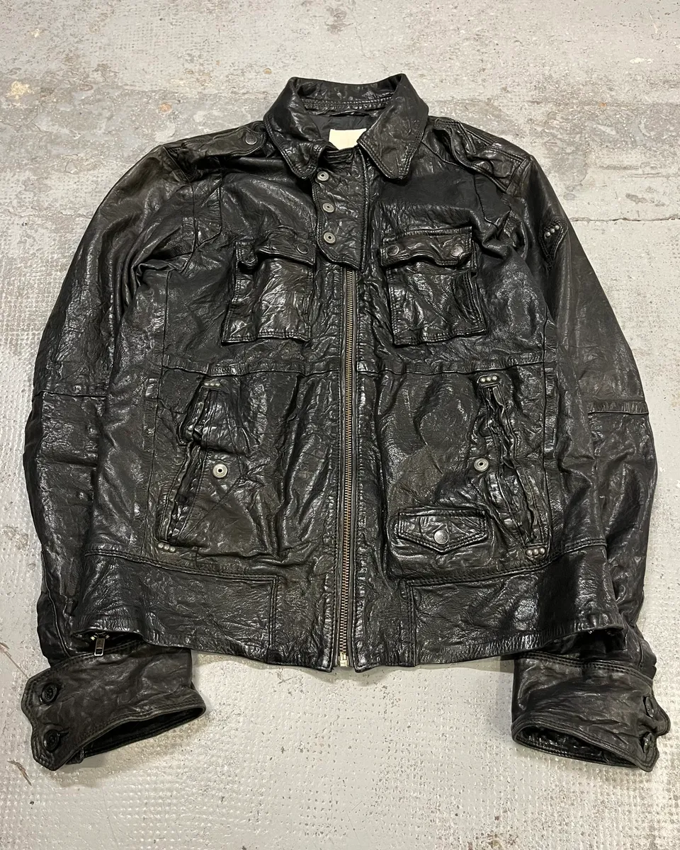 2000s Diesel Avant-Garde Biker Black Leather Jacket - Image 4