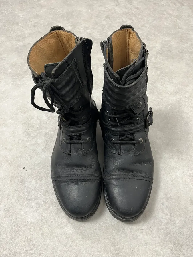 2000s Diesel Biker Black Leather Boots - Image 2