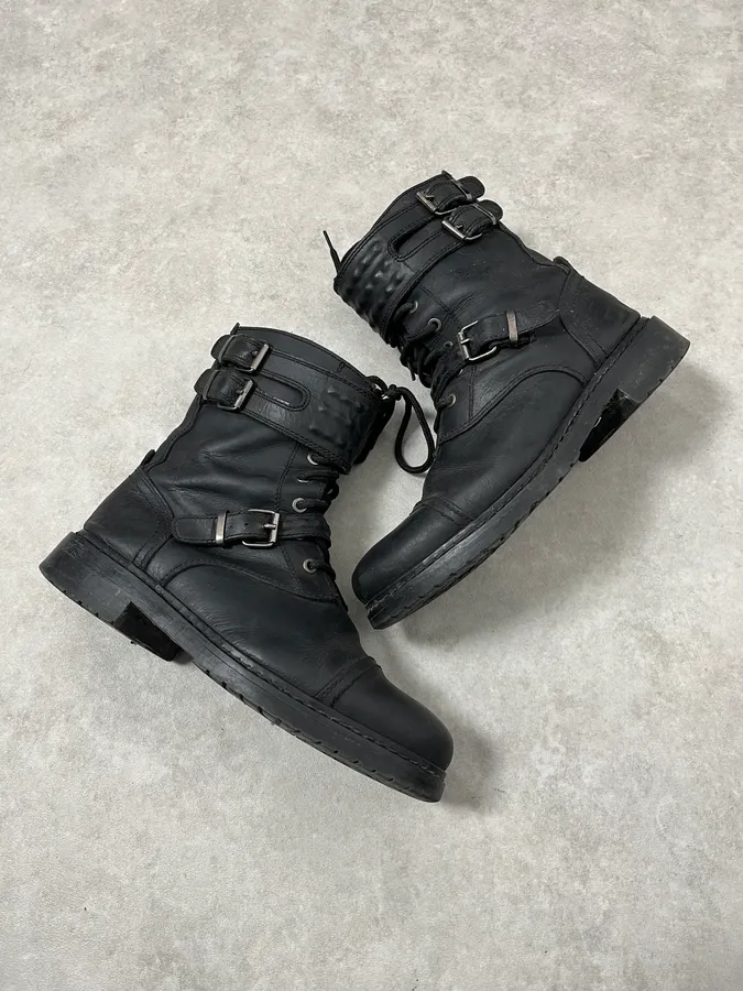 2000s Diesel Biker Black Leather Boots - Image 6