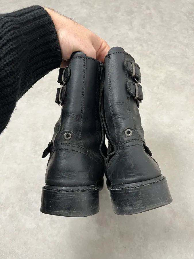 2000s Diesel Biker Black Leather Boots - Image 7