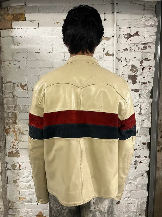 2000s Diesel Biker Cracked White Cream Leather Jacket - Image 3