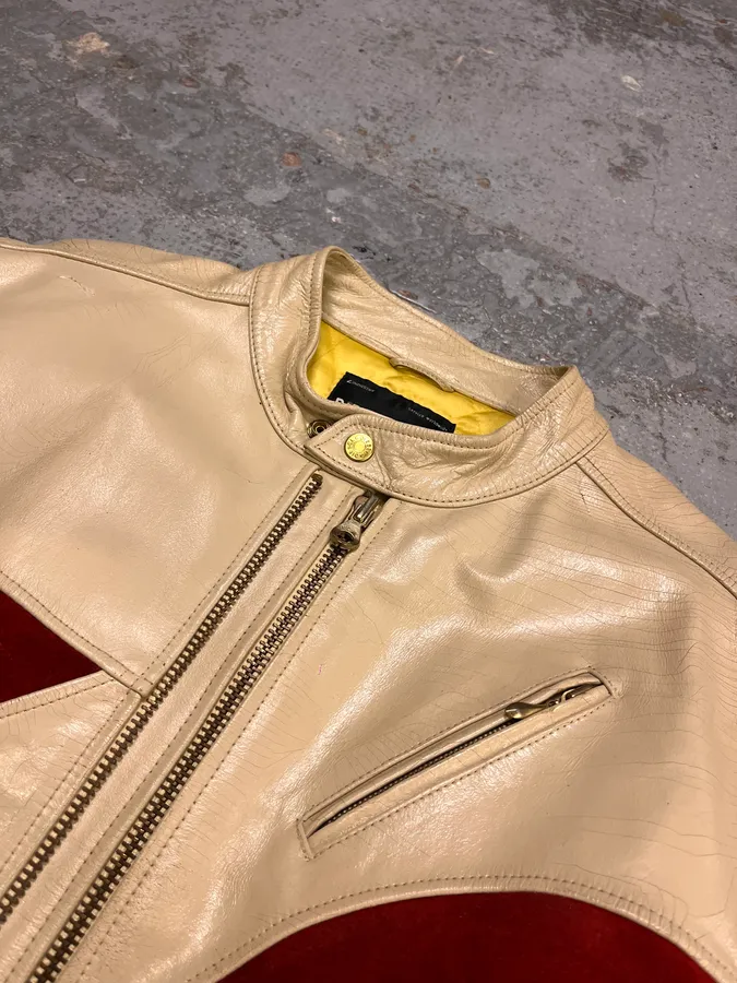 2000s Diesel Biker Cracked White Cream Leather Jacket - Image 5
