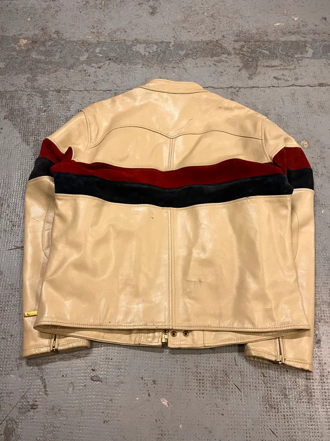 2000s Diesel Biker Cracked White Cream Leather Jacket - Image 7