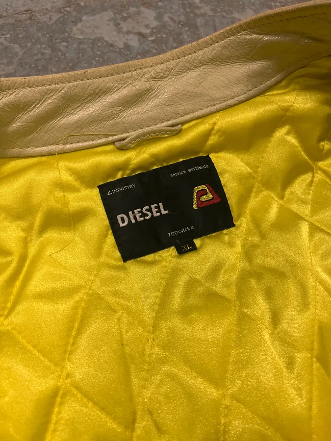 2000s Diesel Biker Cracked White Cream Leather Jacket - Image 9
