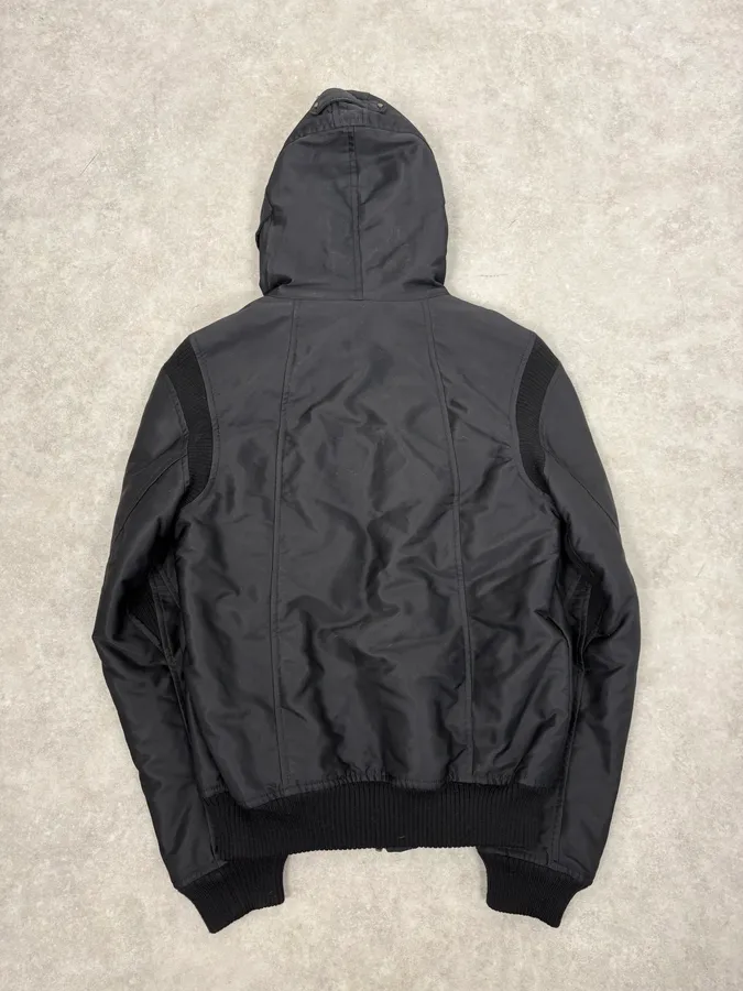 2000s Diesel Black Fur Collar Hooded Bomber Jacket - Image 6