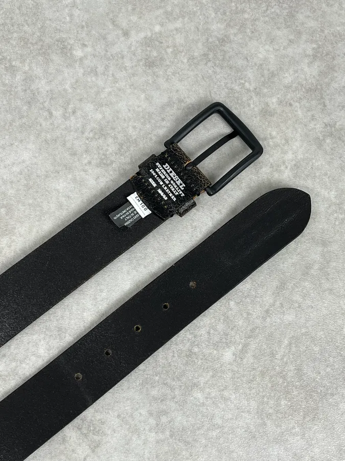 2000s Diesel Black & Green Cow Leather Belt - Image 7