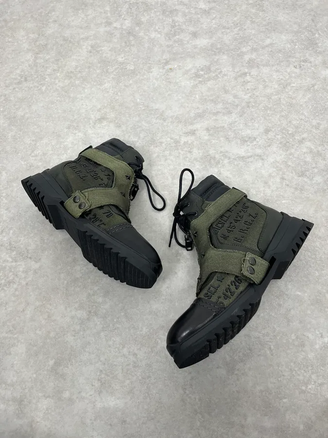 2000s Diesel Black & Green Military Combat Leather Boots - Image 3
