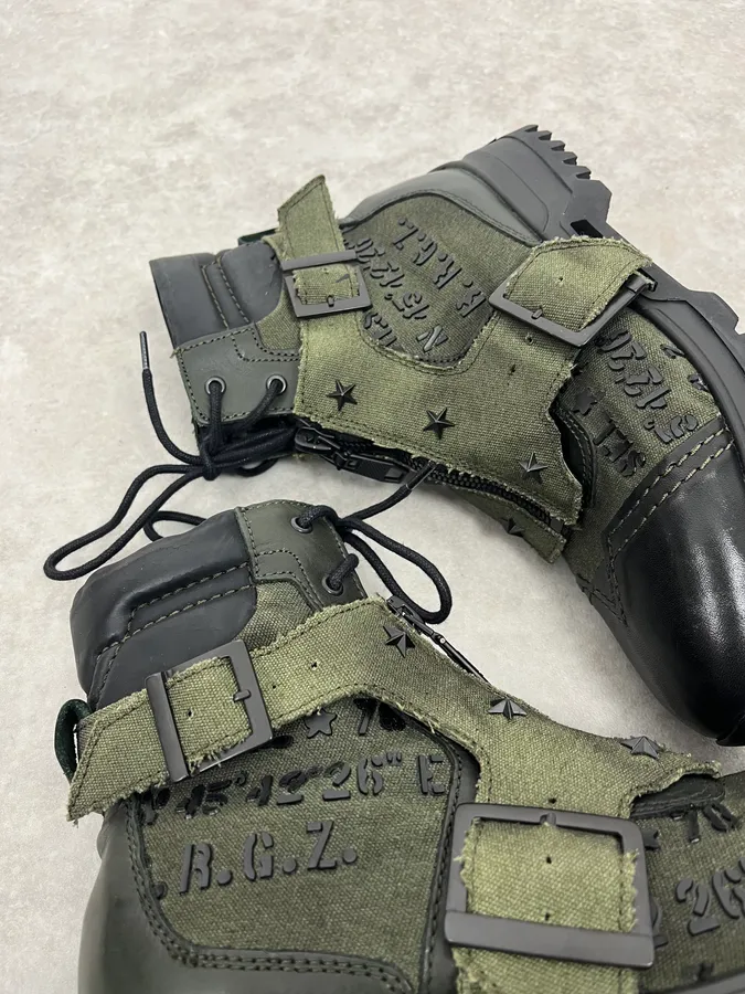 2000s Diesel Black & Green Military Combat Leather Boots - Image 4