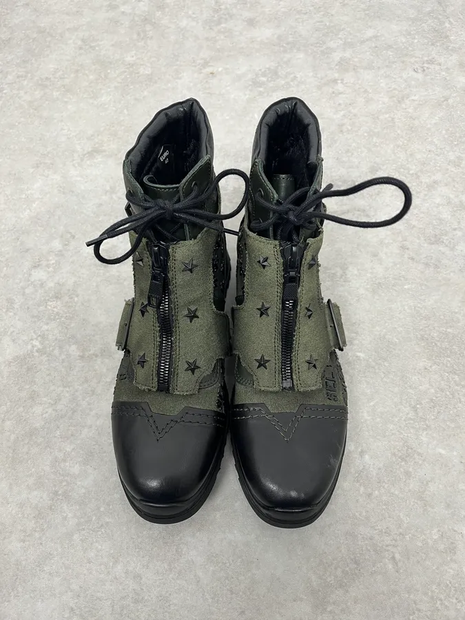 2000s Diesel Black & Green Military Combat Leather Boots - Image 5