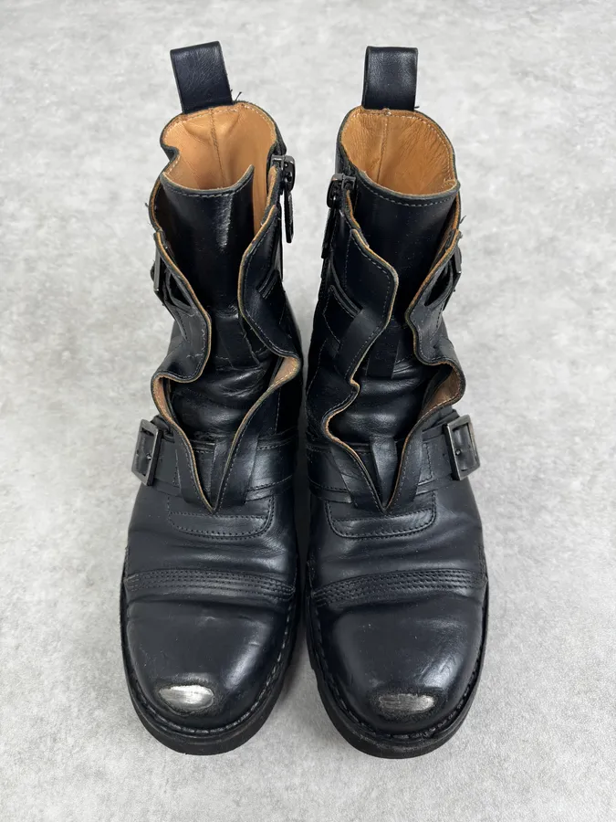 2000s Diesel Black Leather Combat Steel Toe Boots - Image 4