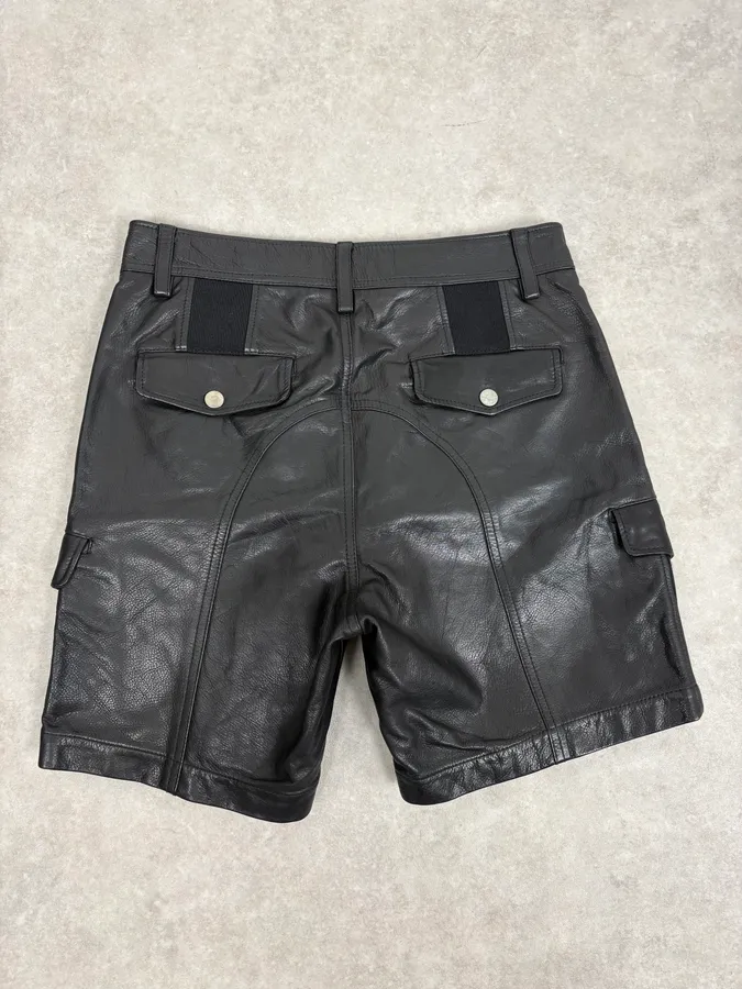 2000s Diesel Black Multi Zips Biker Leather Shorts - Image 7