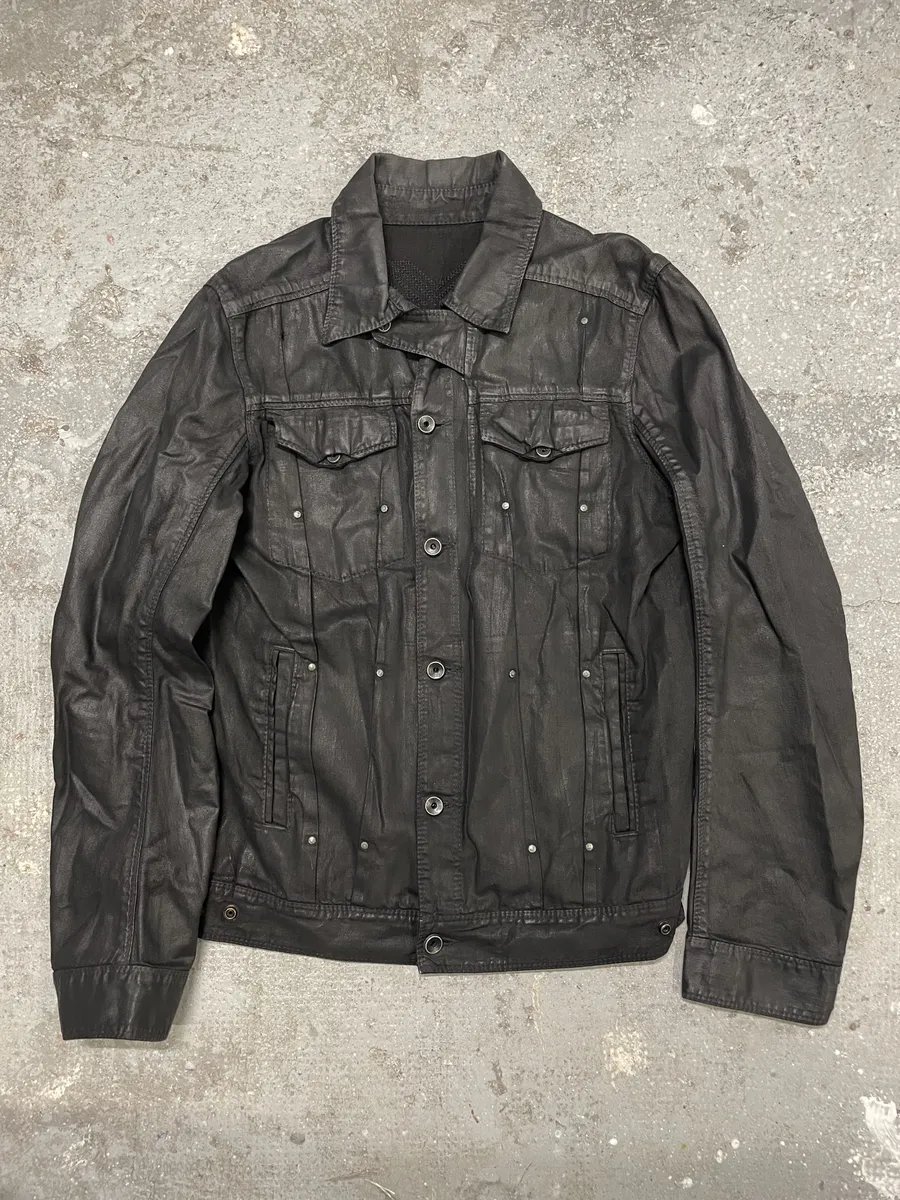 2000s Diesel Black Waxed Effect Dark Buttoned Jacket - Image 5