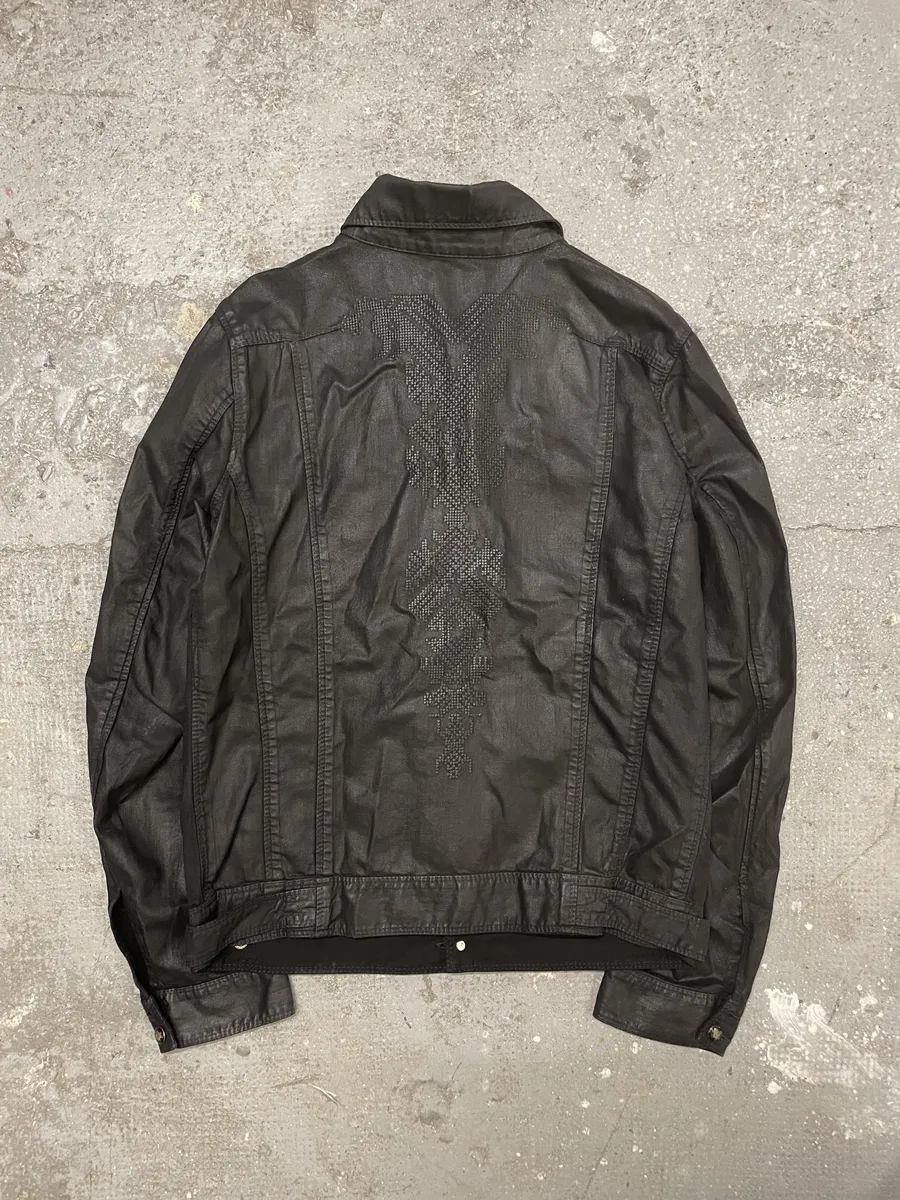2000s Diesel Black Waxed Effect Dark Buttoned Jacket - Image 8
