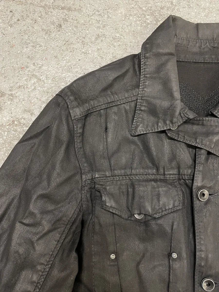 2000s Diesel Black Waxed Effect Dark Buttoned Jacket - Image 9