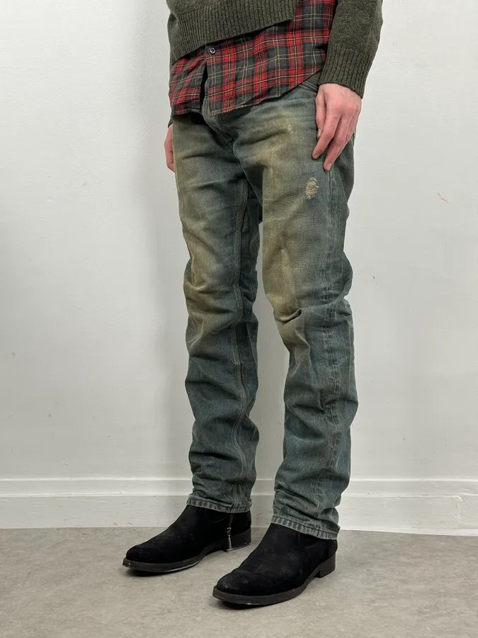 2000s Diesel Blue Faded Denim Jeans - Image 2