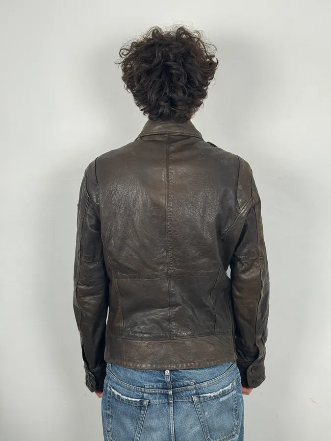 2000s Diesel Brown Avant-Garde Multi-Pocket Leather Jacket - Image 3