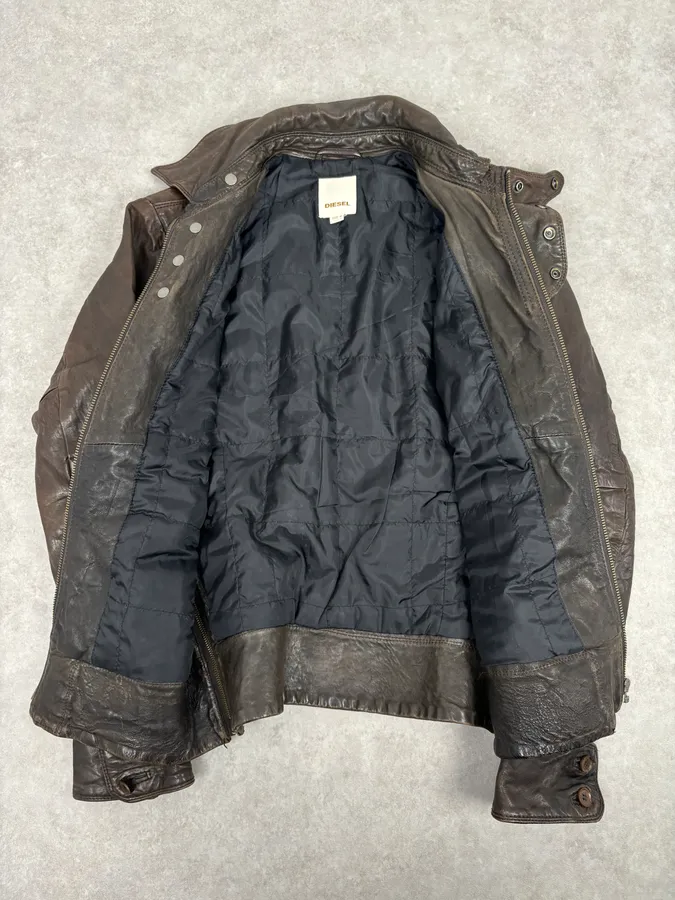 2000s Diesel Brown Avant-Garde Multi-Pocket Leather Jacket - Image 7
