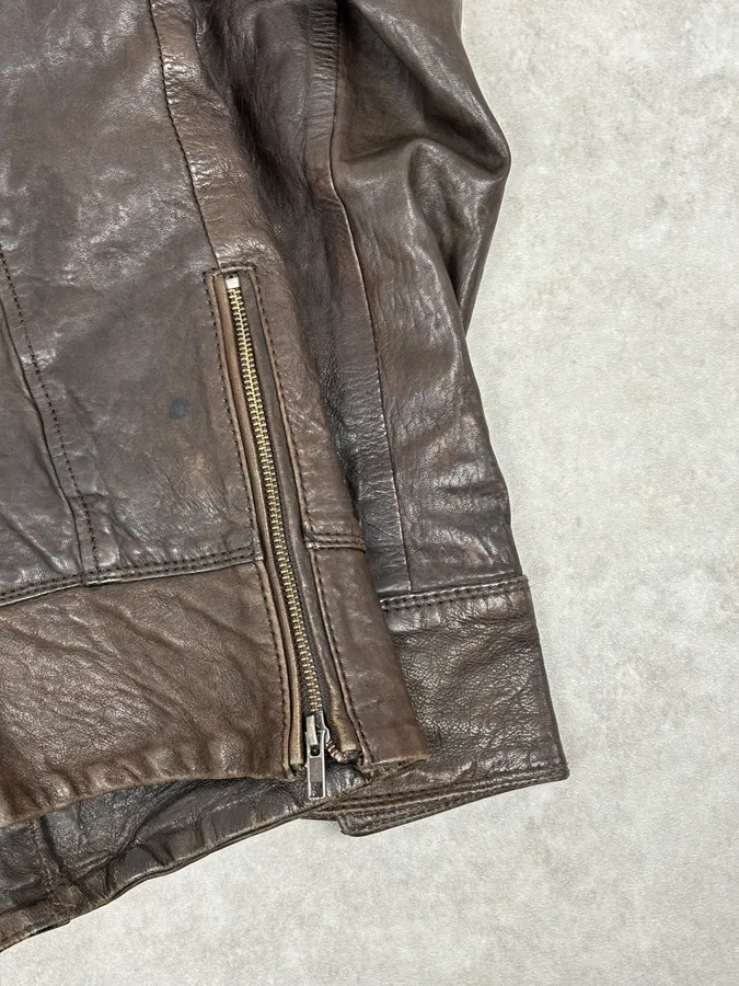 2000s Diesel Brown Avant-Garde Multi-Pocket Leather Jacket - Image 8