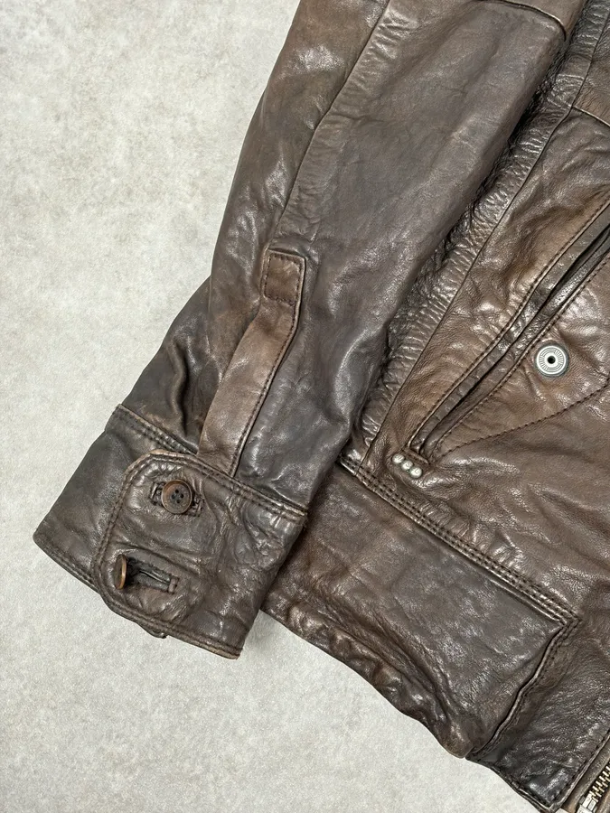 2000s Diesel Brown Avant-Garde Multi-Pocket Leather Jacket - Image 9