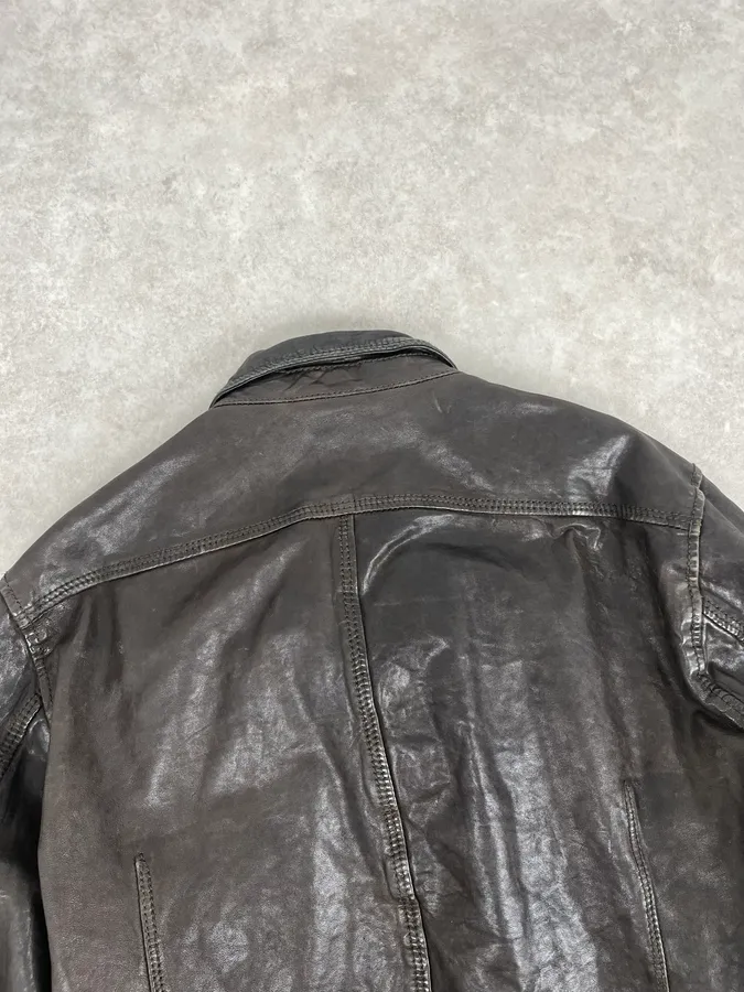 2000s Diesel Brown Cargo Leather Shirt Jacket - Image 7