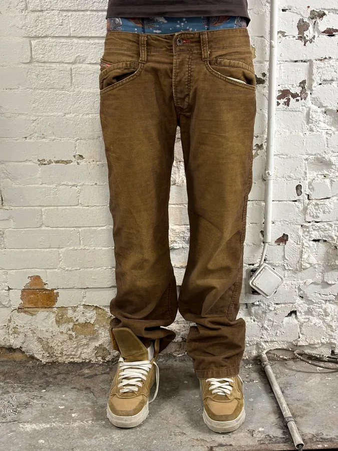2000s Diesel Brown Denim Straight-Leg Pants