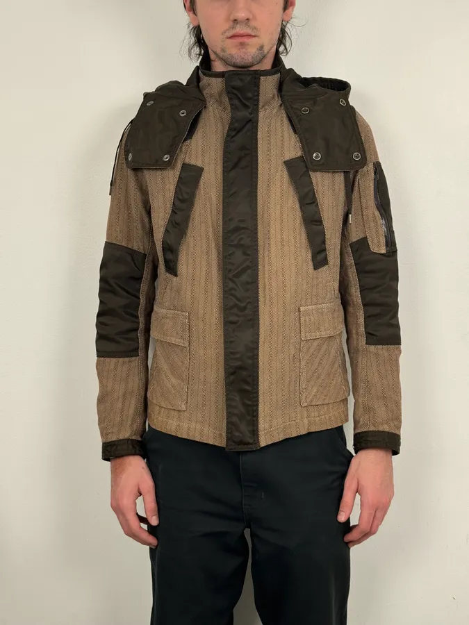 2000s Diesel Brown Nylon Contrast Panel Cargo Jacket - Image 2